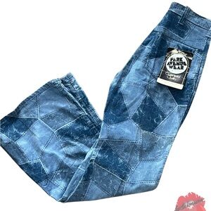 VTG‎ 70s Pants Women PARK AVENUE WEAR No Size Tag Blue Patchwork DEADSTOCK NWT